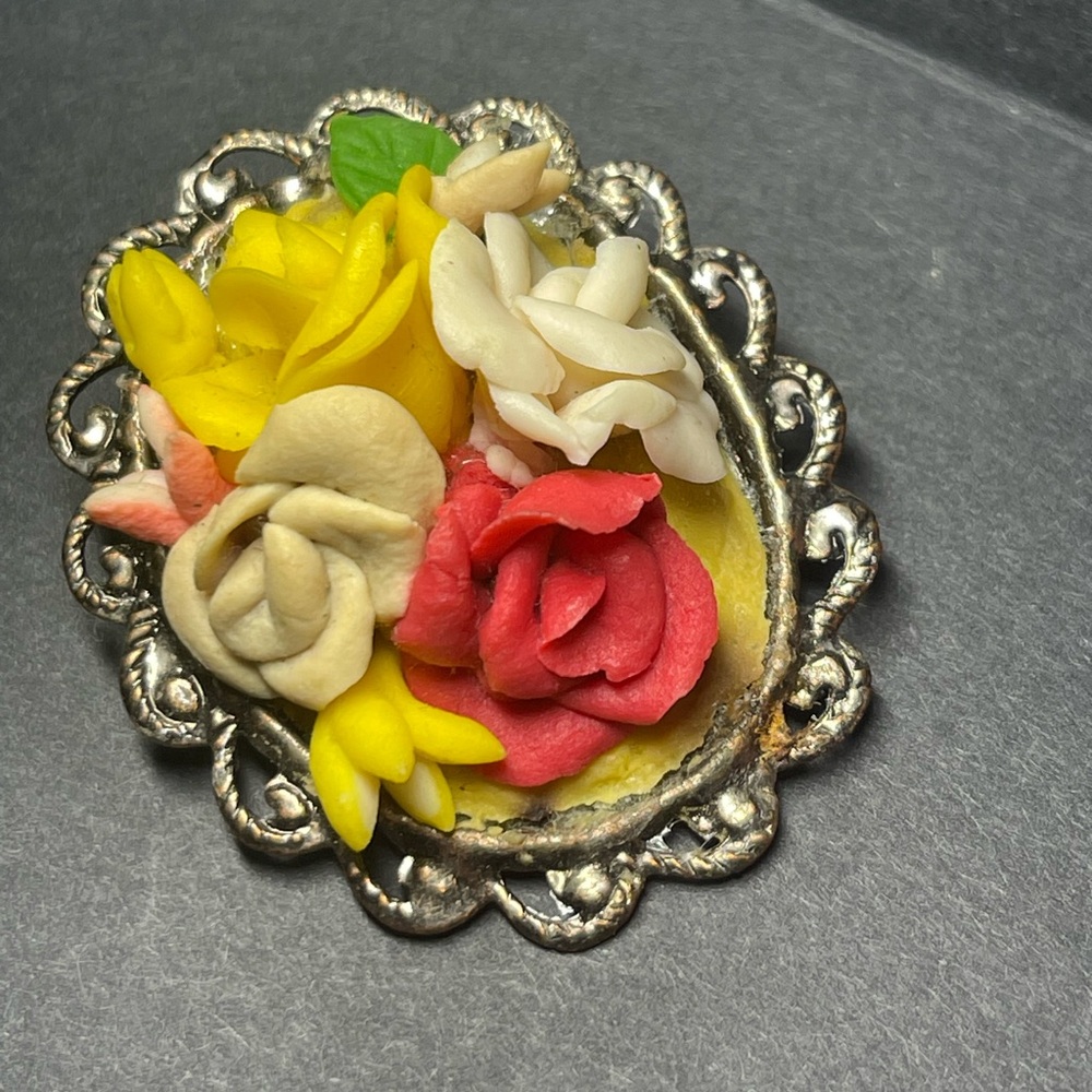Polymer Clay Floral Filigree Brooch Pin Pendant